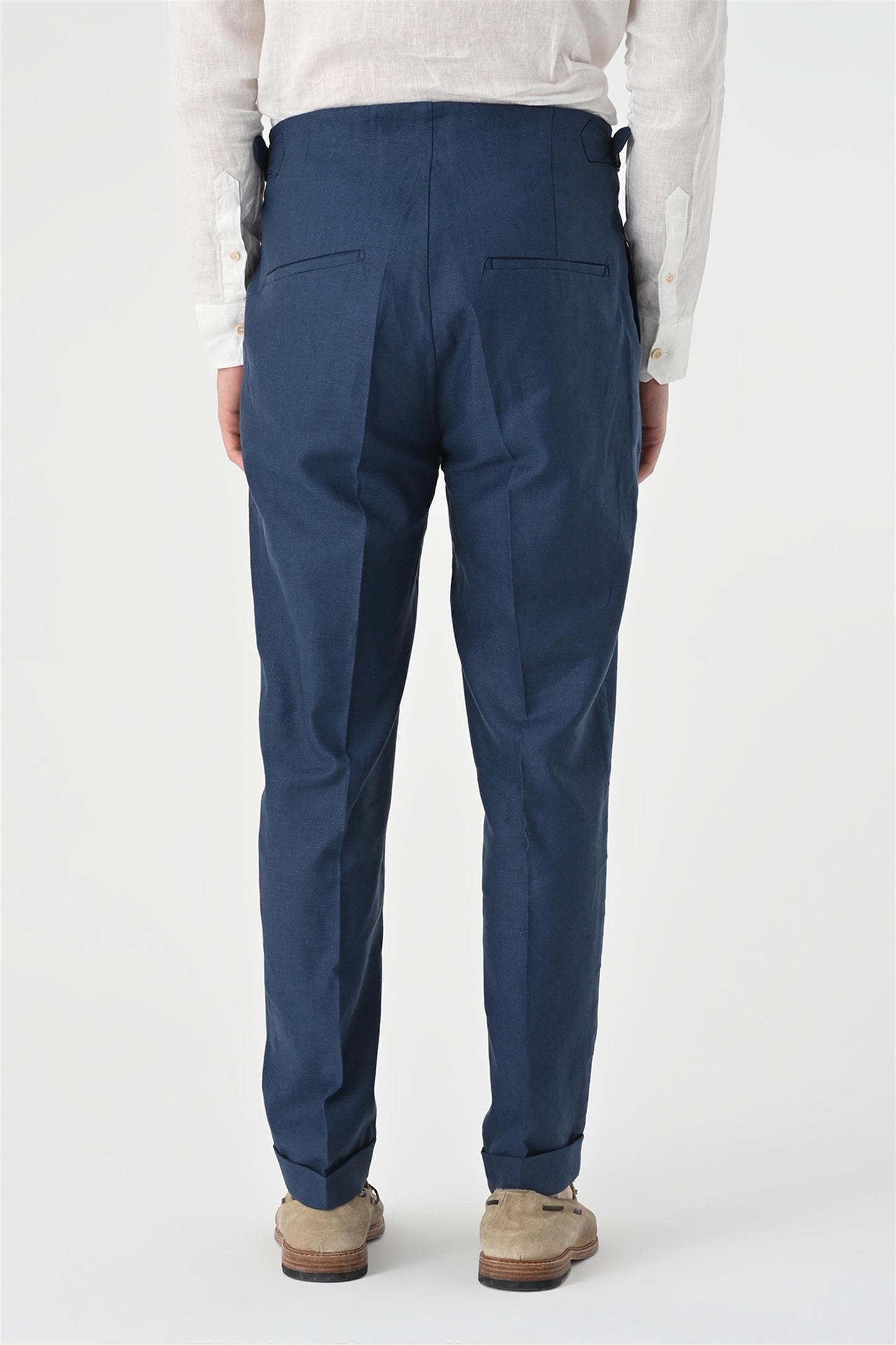 Men's Indigo High Waist Pleated Linen Trousers
