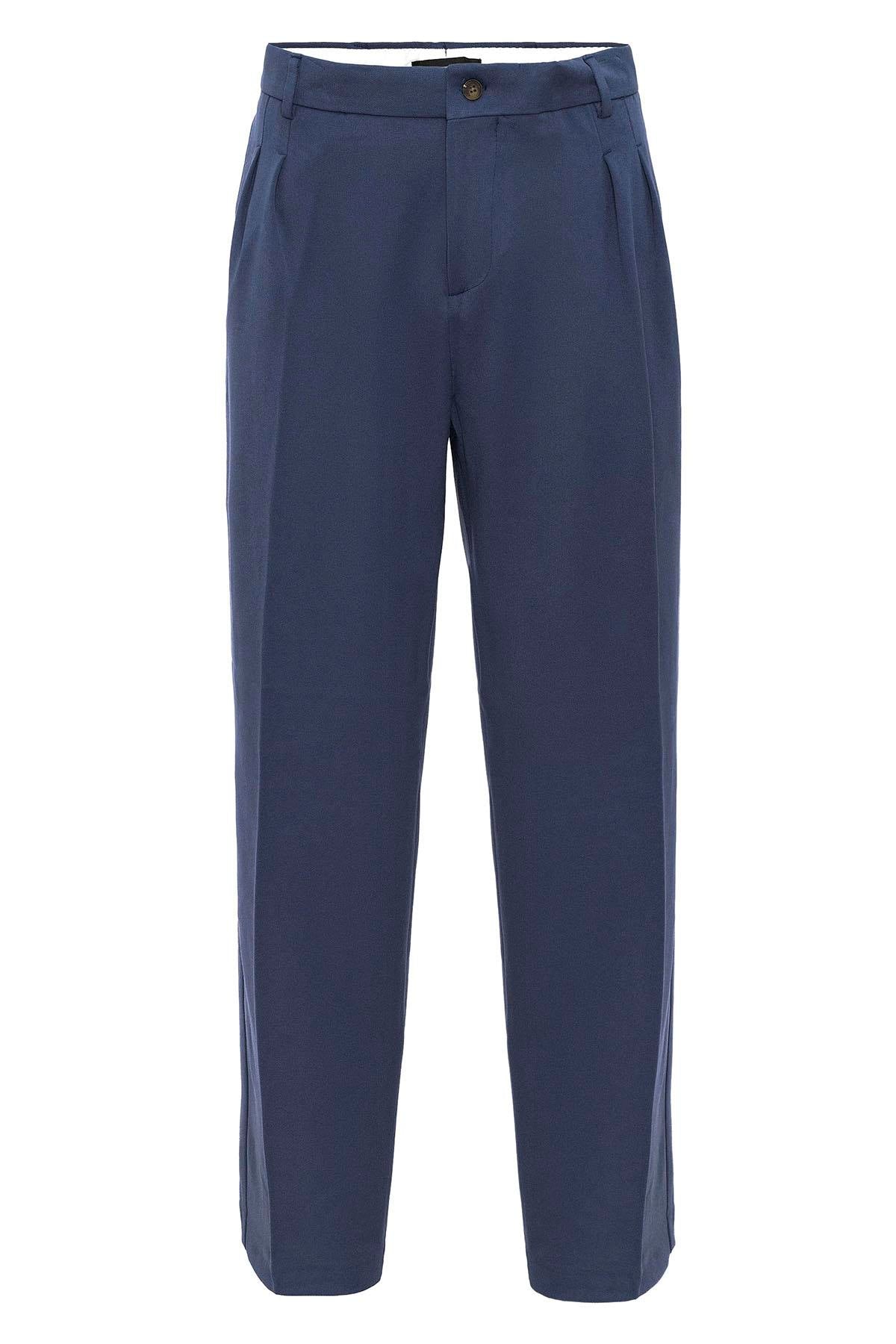 Men's Indigo High Waist Pleated Comfortable Fit Trousers