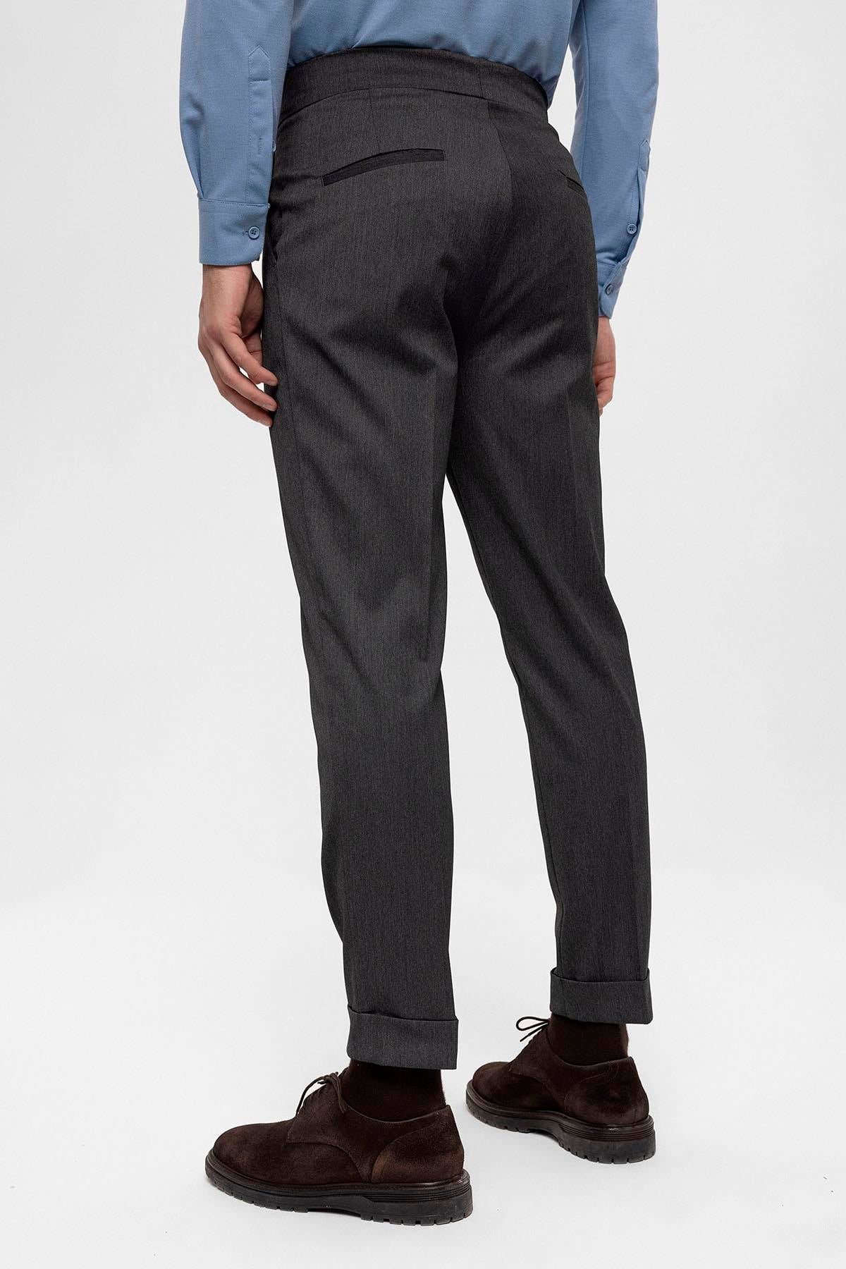 Men's Anthracite High Waist Buckle Detailed Trousers