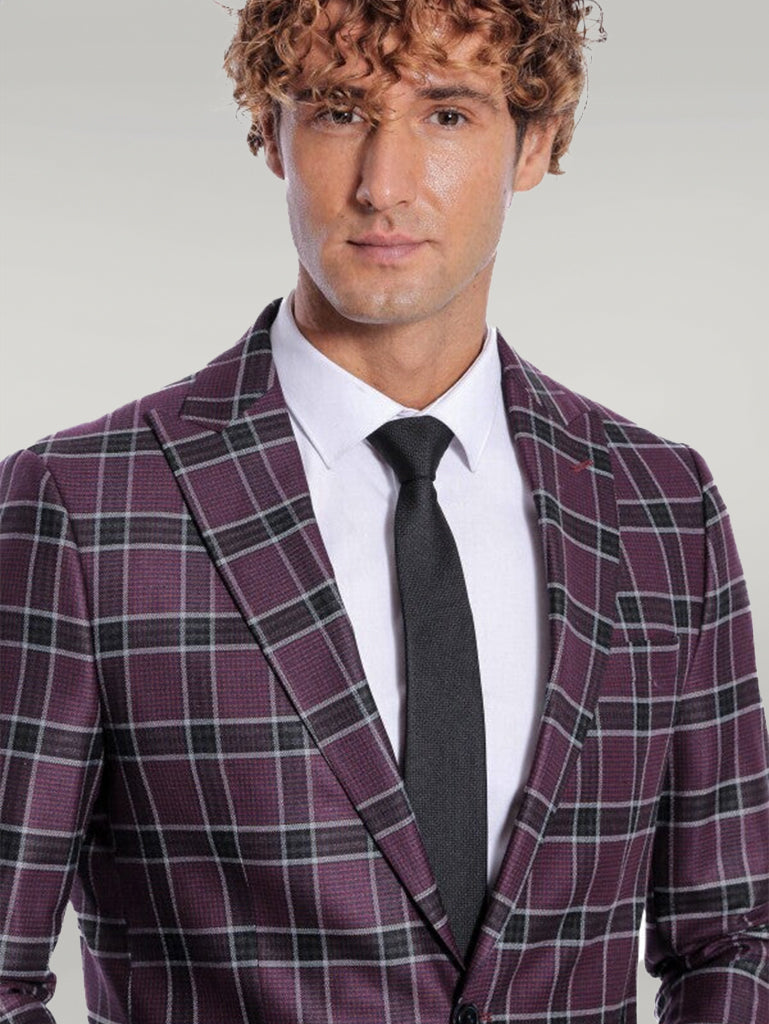 KOALA SYDNEY Slim Fit Peak Lapel Purple Men Blazer