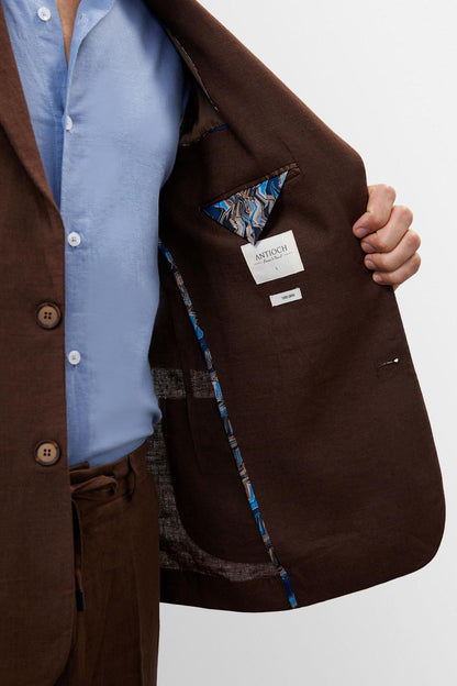 Men's Brown 100% Linen Blazer Jacket
