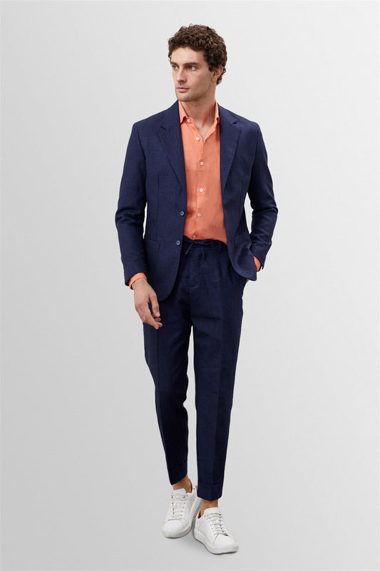 KOALA SYDNEY Men's Navy Blue 100% Linen Blazer Jacket