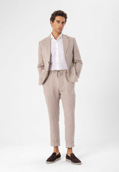 Men's Beige 100% Linen Blazer Jacket