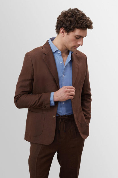 Men's Brown 100% Linen Blazer Jacket