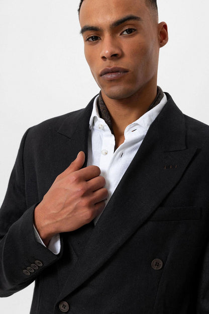 Men's Black 100% Linen Double-Breasted Blazer