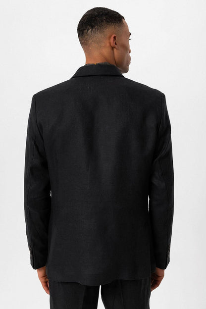 Men's Black 100% Linen Double-Breasted Blazer