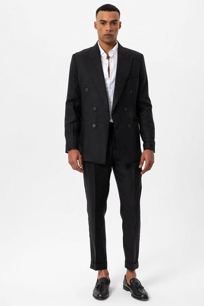 Men's Black 100% Linen Double-Breasted Blazer