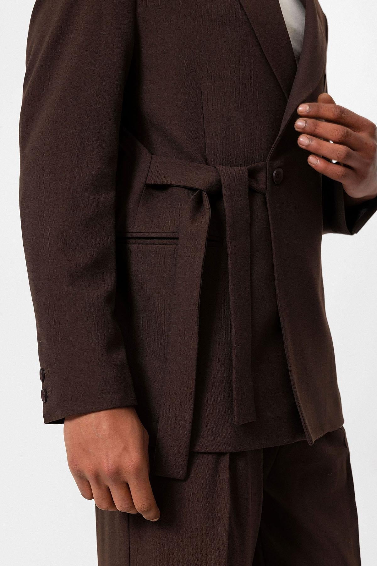 KOALA SYDNEY Men's Brown 100% Linen Pocket Detail Double-Breasted Blazer