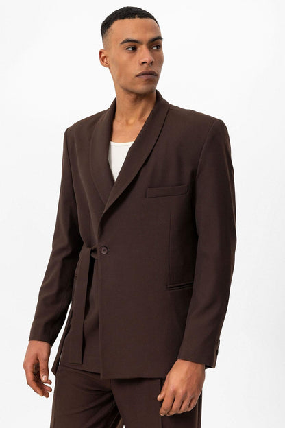 KOALA SYDNEY Men's Brown 100% Linen Pocket Detail Double-Breasted Blazer