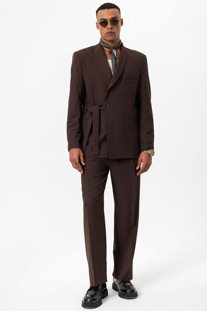 KOALA SYDNEY Men's Brown 100% Linen Pocket Detail Double-Breasted Blazer