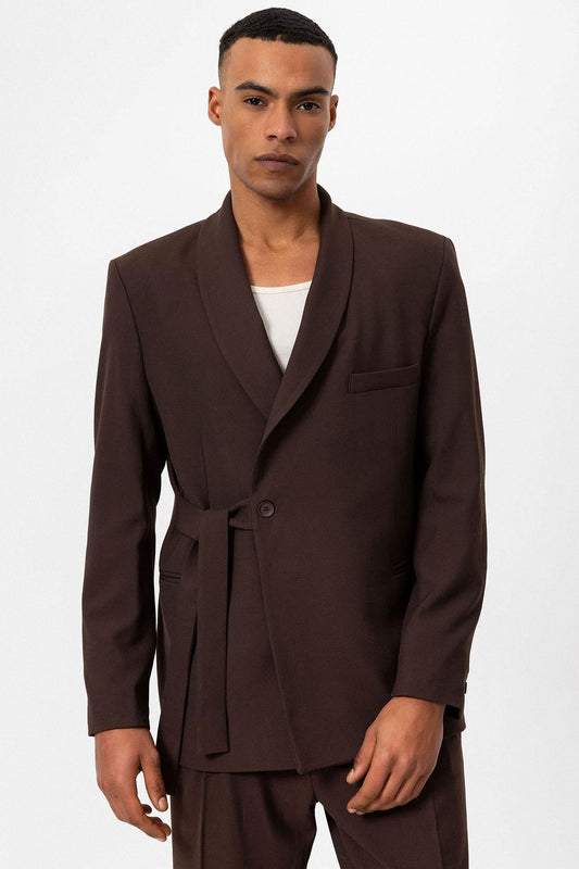 KOALA SYDNEY Men's Brown 100% Linen Pocket Detail Double-Breasted Blazer