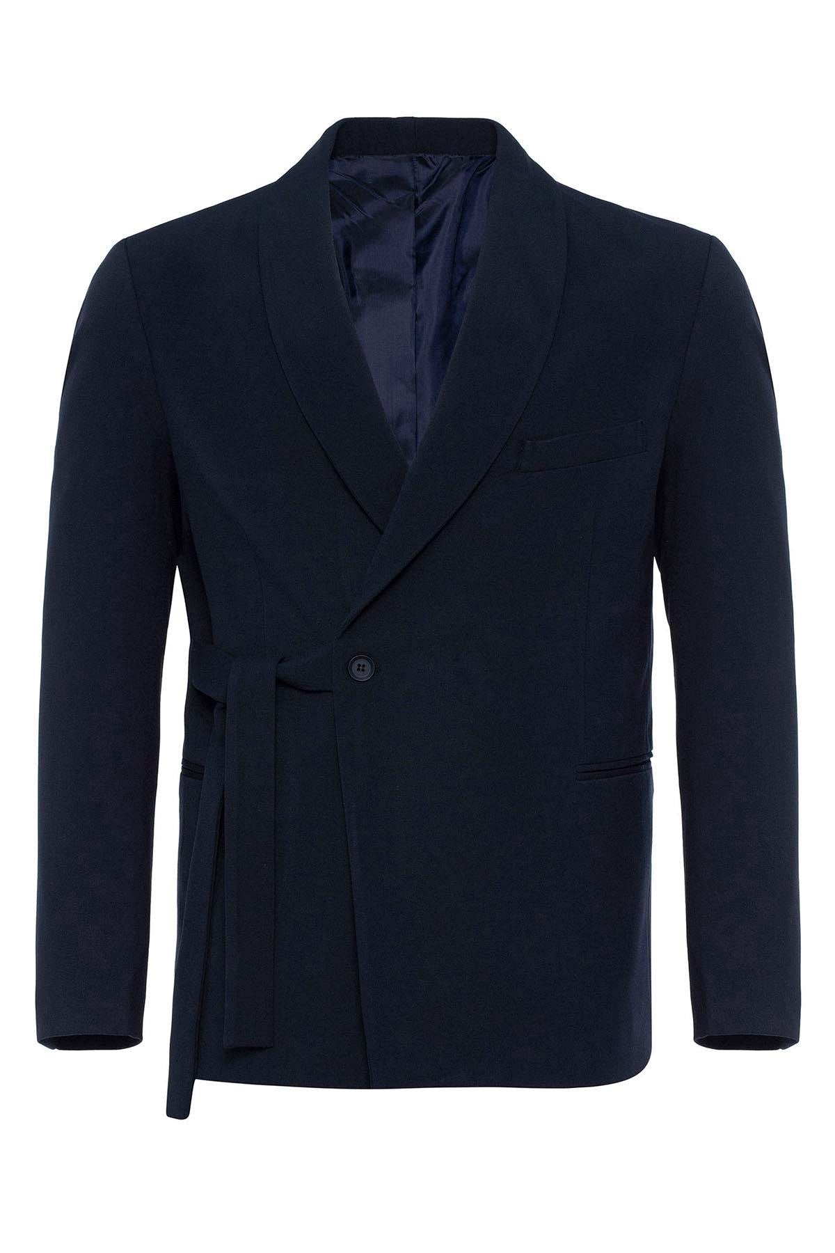 KOALA SYDNEY Men's Navy Blue 100% Linen Pocket Detail Double-Breasted Blazer