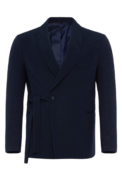 KOALA SYDNEY Men's Navy Blue 100% Linen Pocket Detail Double-Breasted Blazer