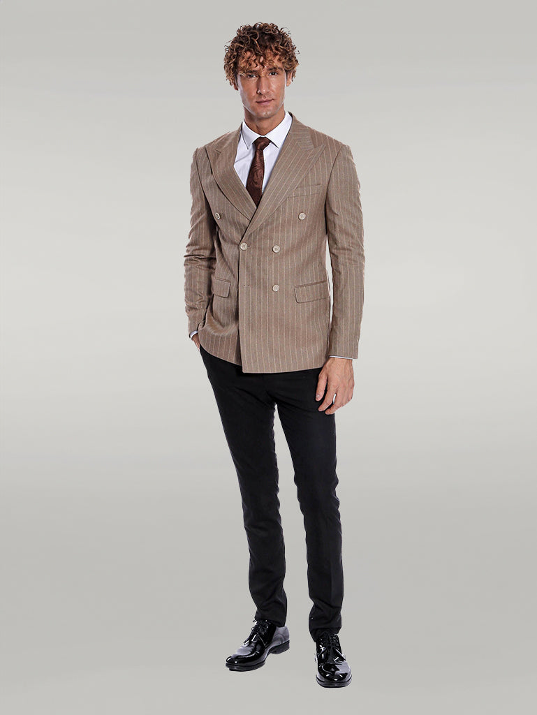 KOALA SYDNEY  Striped Double Breasted Light Brown Men Blazer -