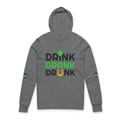 St. Patrick's Day Man Hooded Long Sleeve Tee - 'Drink Drank Drunk'