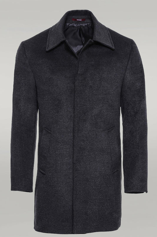 Dark Grey Hidden Button Peak Lapel Coat