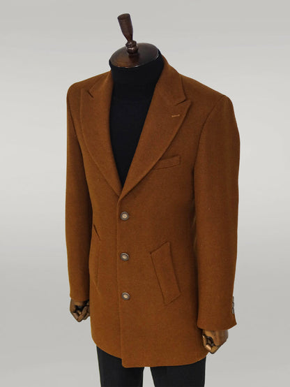 Wide Lapel Wool Brown Men Coat