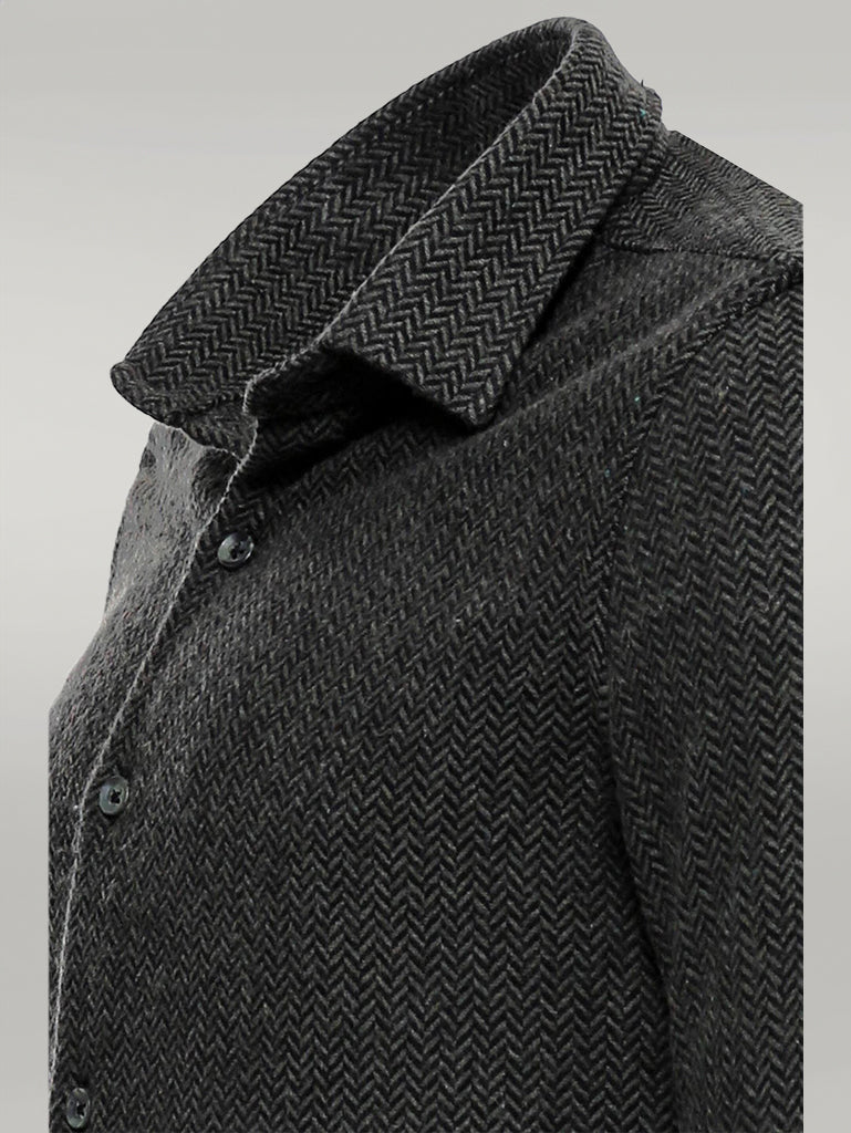 Herringbone Pattern Thick Dark Green Men Lumberjack Shirt -