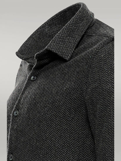 Herringbone Pattern Thick Dark Green Men Lumberjack Shirt -