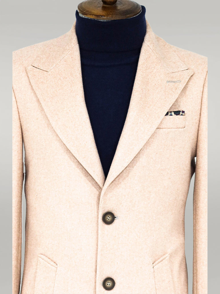 Wide Lapel Wool Light Pink Men Coat