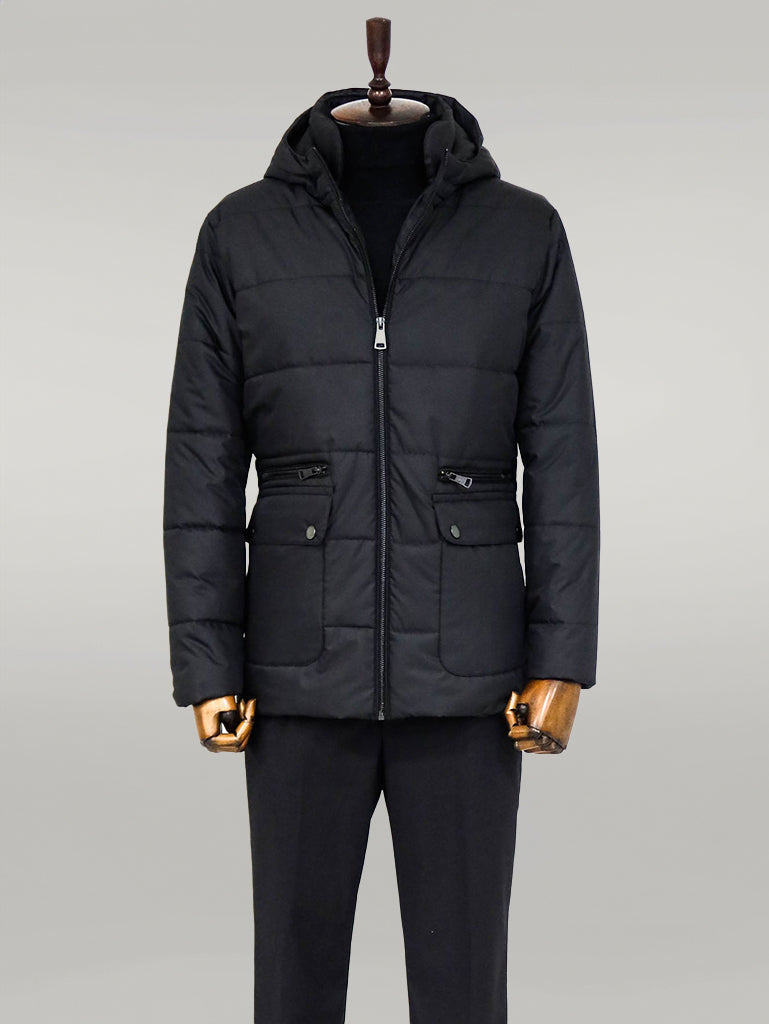 Slim Fit Hooded Black Men Coat