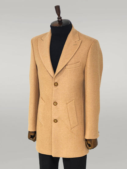 Wide Lapel Wool Cream Men Coat