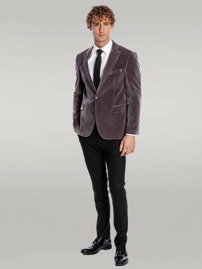 KOALA SYDNEY  Wide Peak Lapel Single Button Velvet Grey Men Blazer -