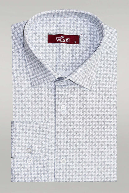KOALA SYDNEY  Houndstooth Pattern Slim Fit White Men Shirt -