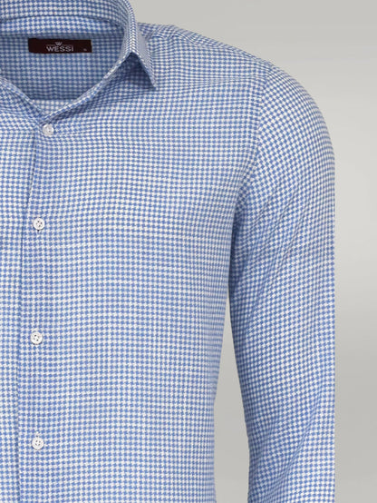 Houndstooth Pattern Sky Blue Men Shirt