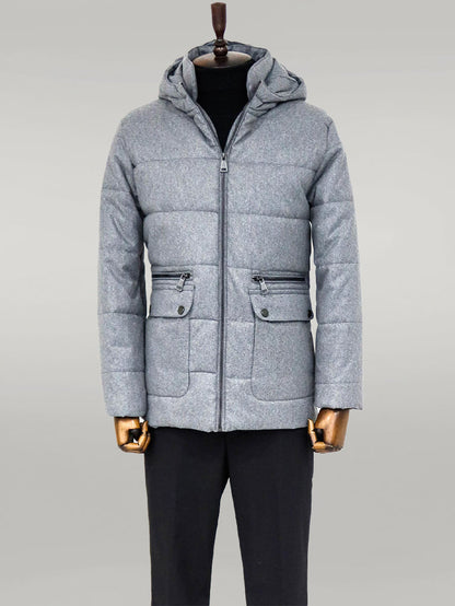Slim Fit Hooded Grey Men Coat