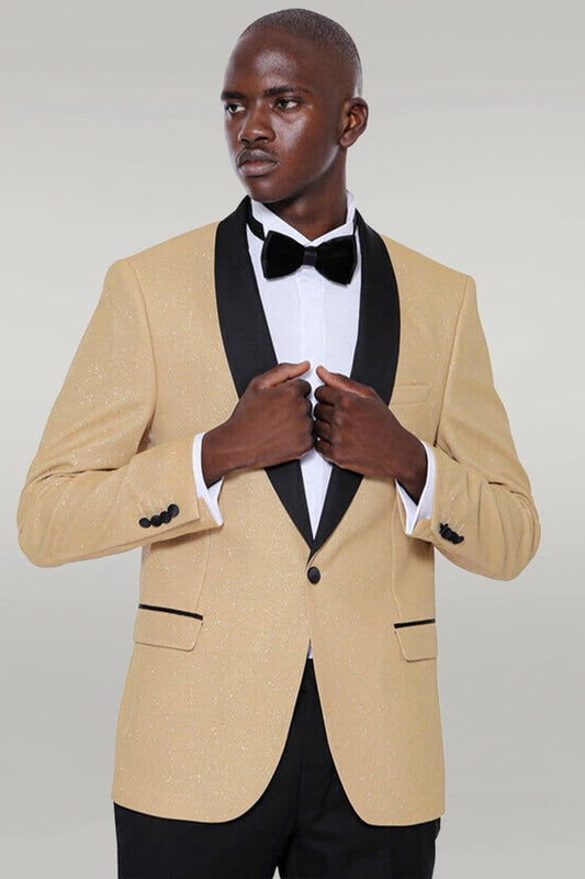 Yellow Shawl Lapel Sparkly Tuxedo Jacket - Wessi