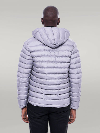 Hooded Quilted Grey Men Coat