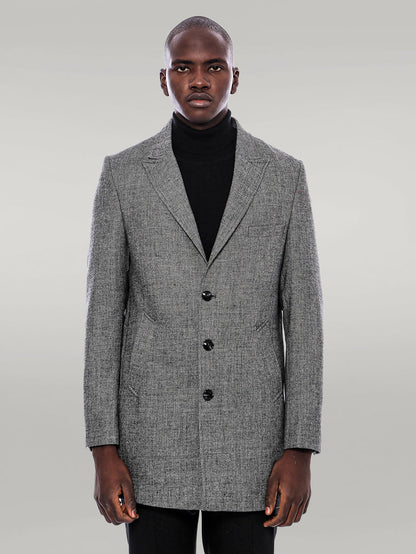 Peak Lapel Grey Men Short Coat