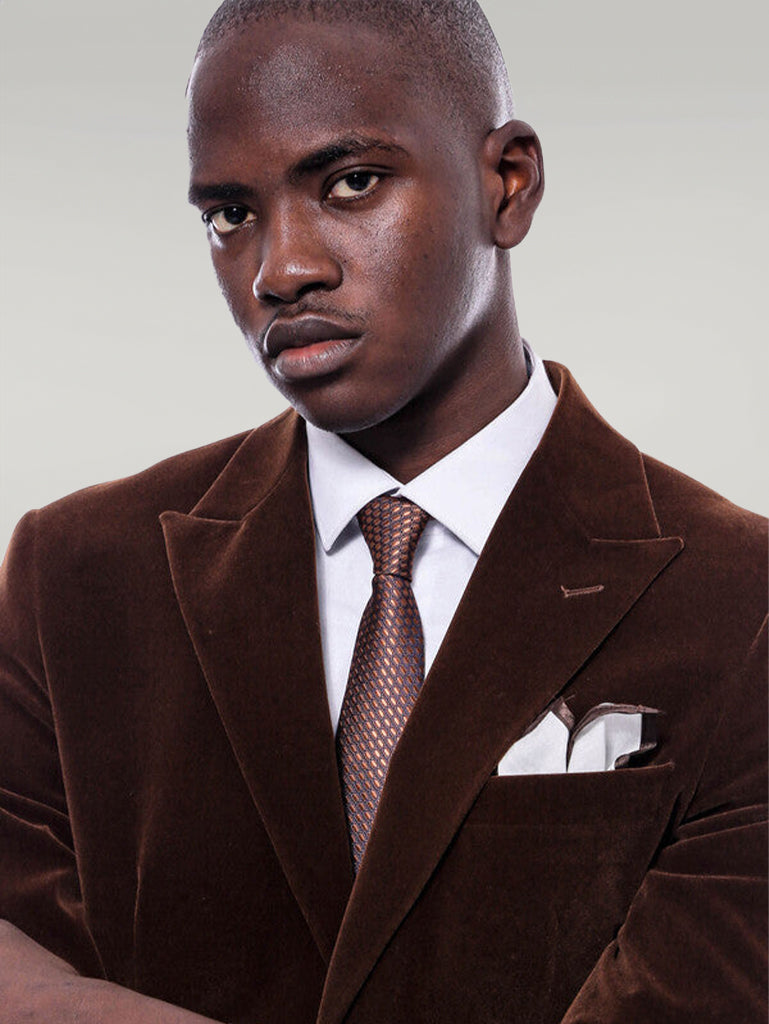 Wide Peak Lapel Velvet Brown Men Blazer -