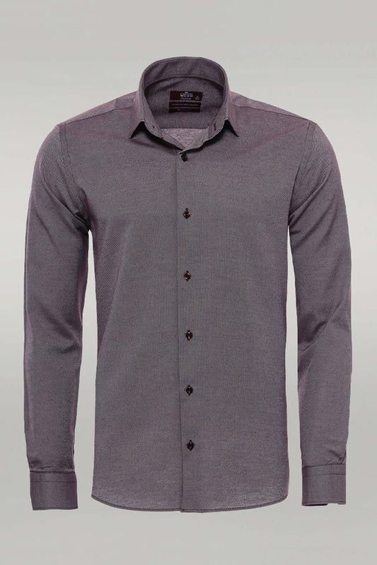 KOALA SYDNEY  Burgundy Patterned Long Sleeves Slim-Fit Shirt -