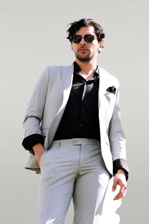 KOALA SYDNEY  2 Piece Plain Slim Fit Grey Men Suit -