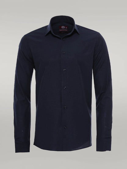 Plain Long Sleeves Regular Fit Navy Blue Men Shirt - Wessi