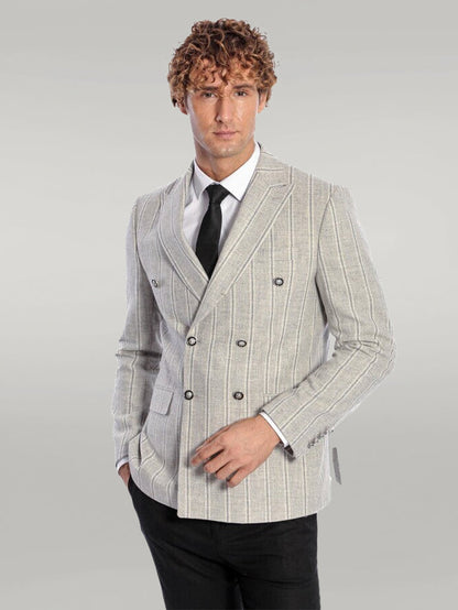 KOALA SYDNEY  Wide Lapel Striped Double Breasted Grey Men Blazer -