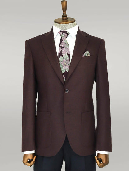 KOALA SYDNEY Slim Fit Plain Wide Lapel Burgundy Men Wool Blazer