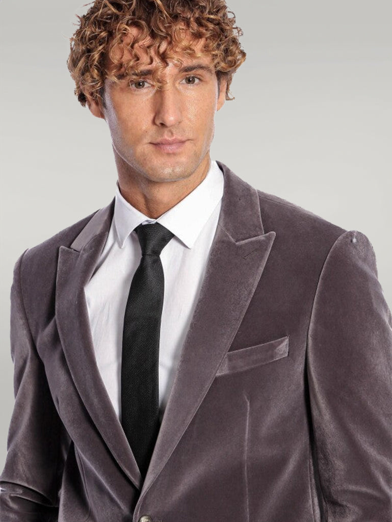 KOALA SYDNEY  Wide Peak Lapel Single Button Velvet Grey Men Blazer -