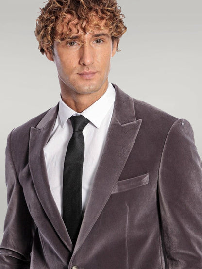 KOALA SYDNEY  Wide Peak Lapel Single Button Velvet Grey Men Blazer -