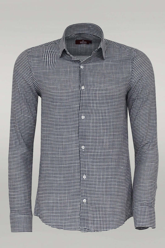 Houndstooth Pattern Navy Blue Men Shirt