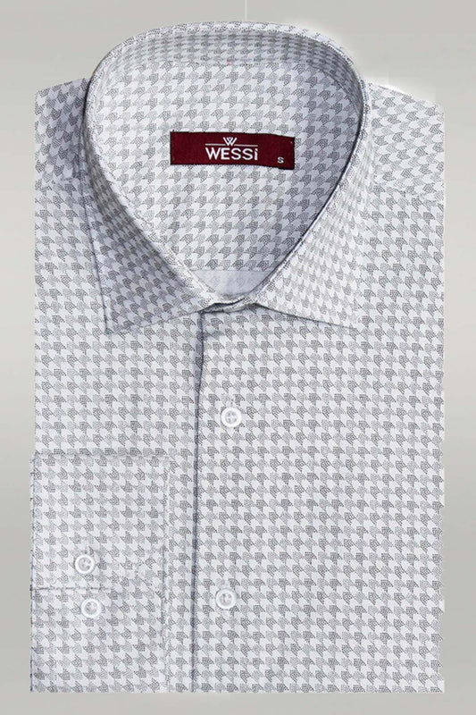 KOALA SYDNEY  Houndstooth Pattern Slim Fit Ecru Men Shirt -