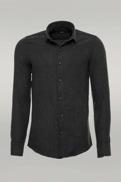 Herringbone Pattern Thick Dark Green Men Lumberjack Shirt