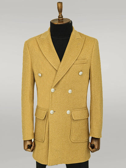 Metal Buttons Wool Cashmere Tan Men Double Breasted Coat