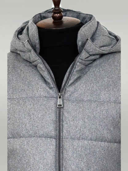 Slim Fit Hooded Grey Men Coat