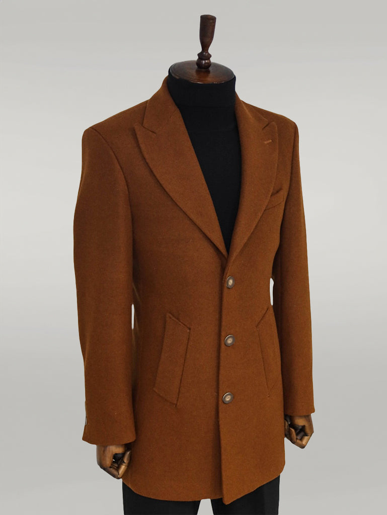 Wide Lapel Wool Brown Men Coat