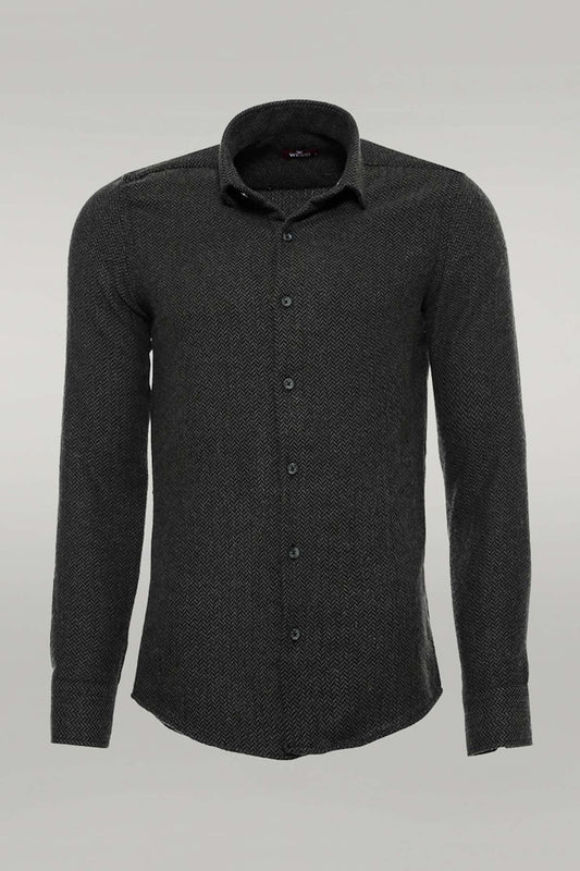 Herringbone Pattern Thick Dark Green Men Lumberjack Shirt -