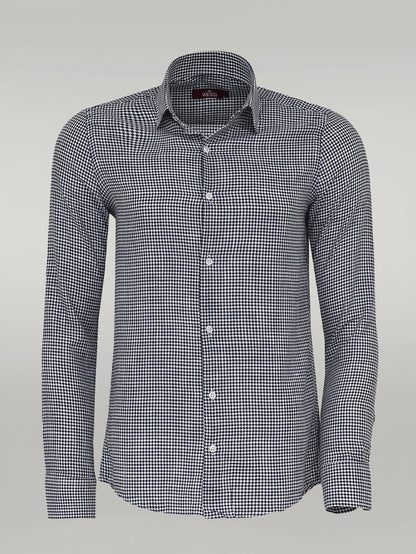 Houndstooth Pattern Navy Blue Men Shirt -