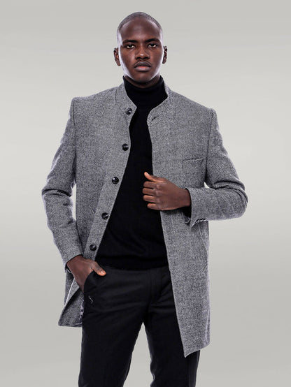 Mandarin Collar Grey Short Coat